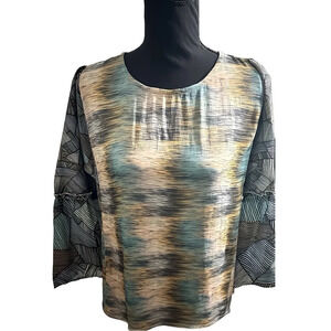 Anthropologie Bl^nk London 3/4 bell sleeve origami color wave boho top size S